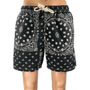 MC2 Saint Barth Men's Black Paisley Bandana Elastic Waist Swim Shorts Trunks L